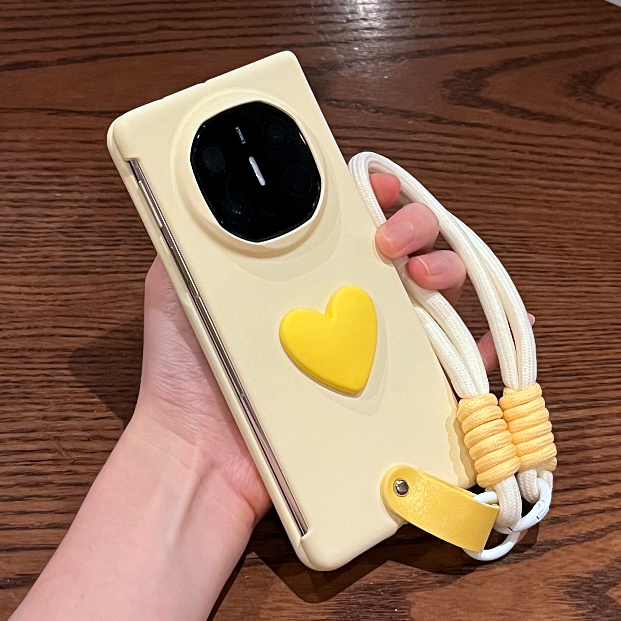 华为x6手机壳简约奶黄爱心挂绳
