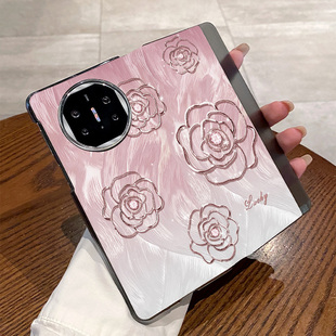 超薄创意个性 x6折叠屏保护套XT翻盖全包x7皮套新款 ins风小清新银线山茶花奢华时尚 适用华为matex5手机壳女款