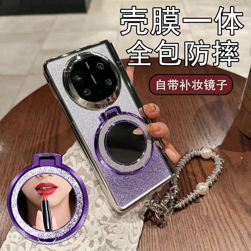 适用于华为matex5手机壳女款创意镜子支架带手链全包壳膜一体中轴铰链x6典藏版折叠款保护套外壳奢华网红潮牌