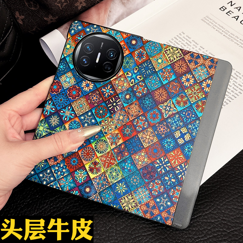 华为mateX5真皮复古中国风手机壳