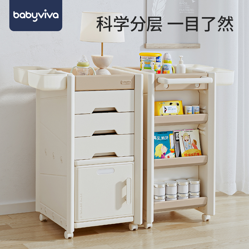 babyviva儿童储物柜玩具收纳柜床头置物架护理推车移动奶瓶整理箱