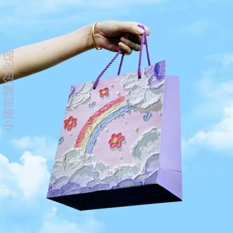 礼品袋送礼物文艺日七夕节花束手提袋油画创意男女纸袋子包装生日