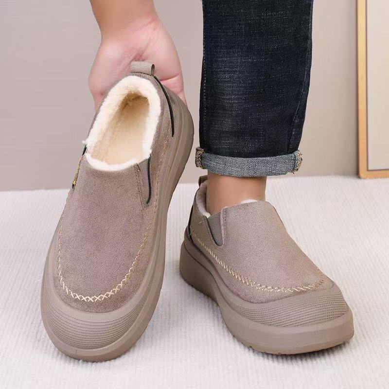 男鞋冬季2025新款雪地靴男加绒保暖棉鞋女厚底增高一脚蹬乐福鞋