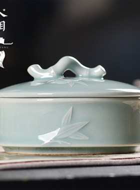 入相文房节节高火锅砚台带盖可以盛墨不干墨加水汝窑青瓷竹节弟梅弟粉书法初学者专用