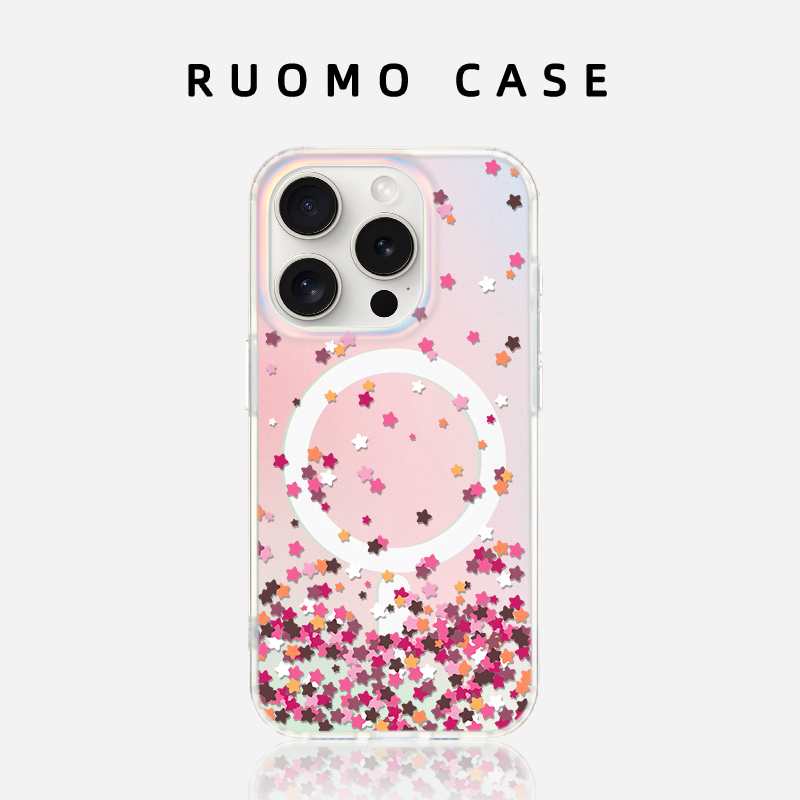 若墨适用苹果16promax手机壳新款iphone15pro女磁吸镭射magsafe高级感14带挂绳13夏天ins风星星12小众时尚