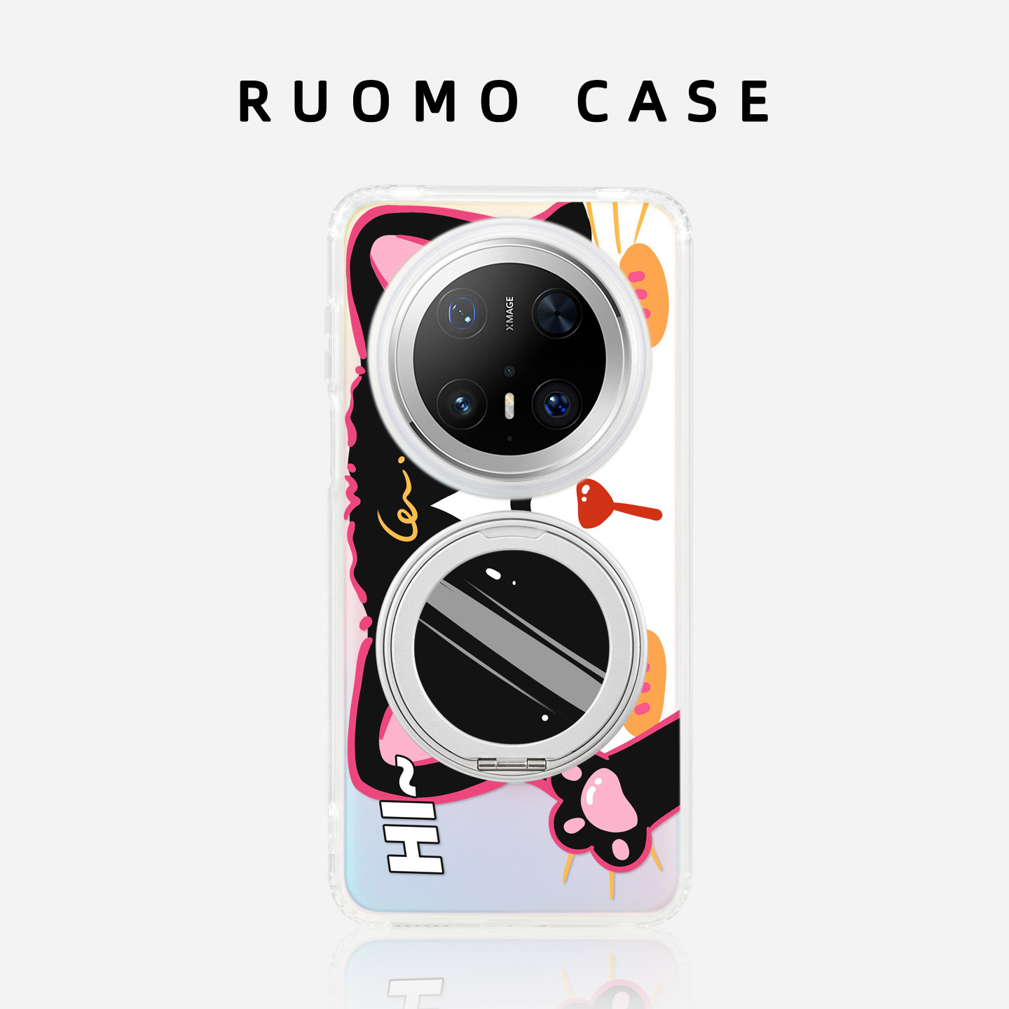 若墨适用华为Mate70pro手机壳mate60pro新款女Pura70Pro+渐变镭射磁吸带支架支点小众卡通猫咪可爱保护套