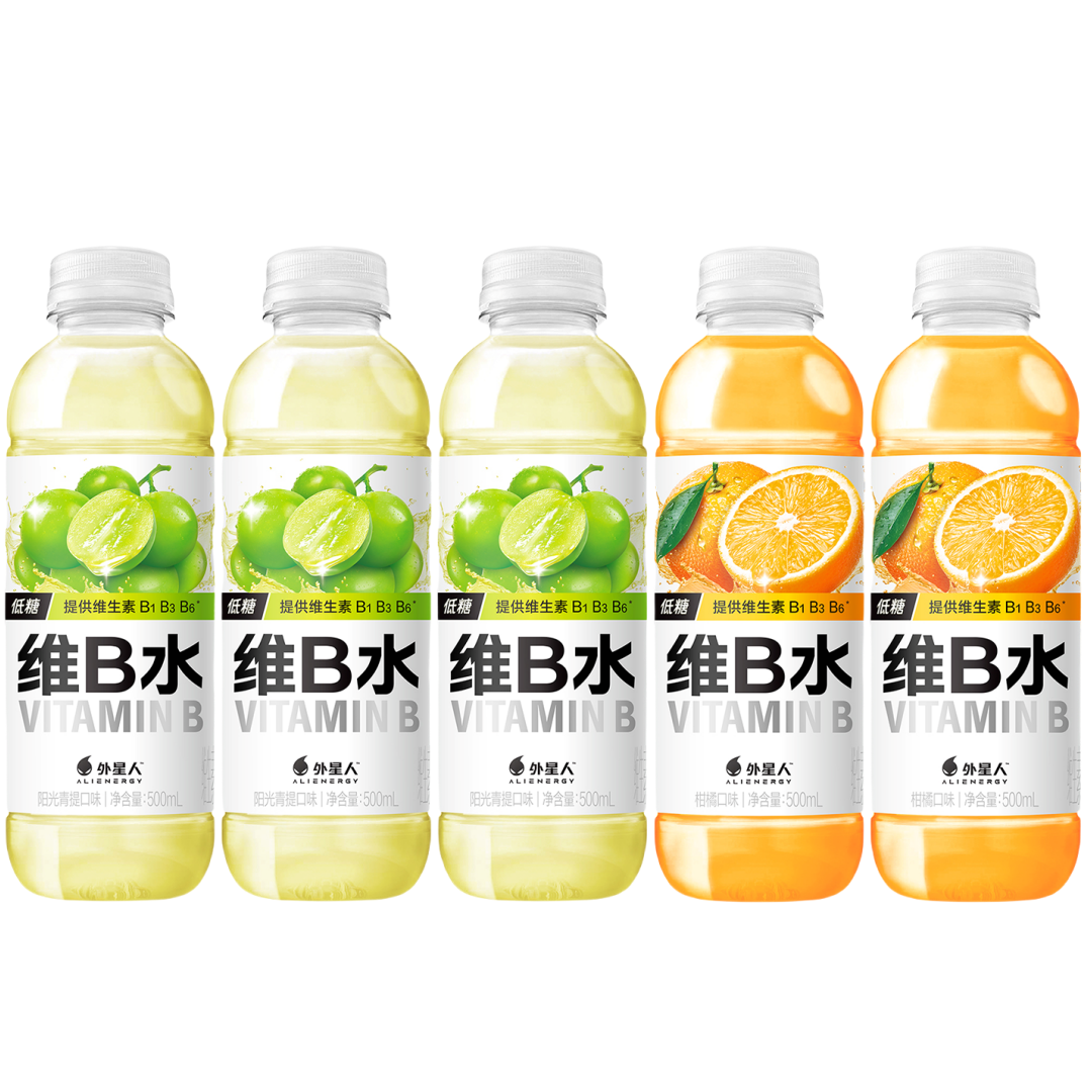 外星人维B水阳光青提柑橘味低糖维生素B族饮料 500ml/瓶-TJB