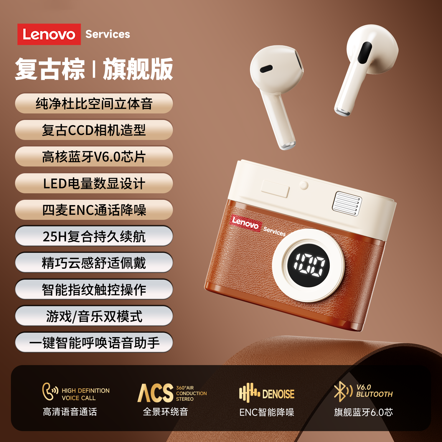 联想蓝牙耳机2025新款无线半入耳式长续航适用苹果小米【88VIP】