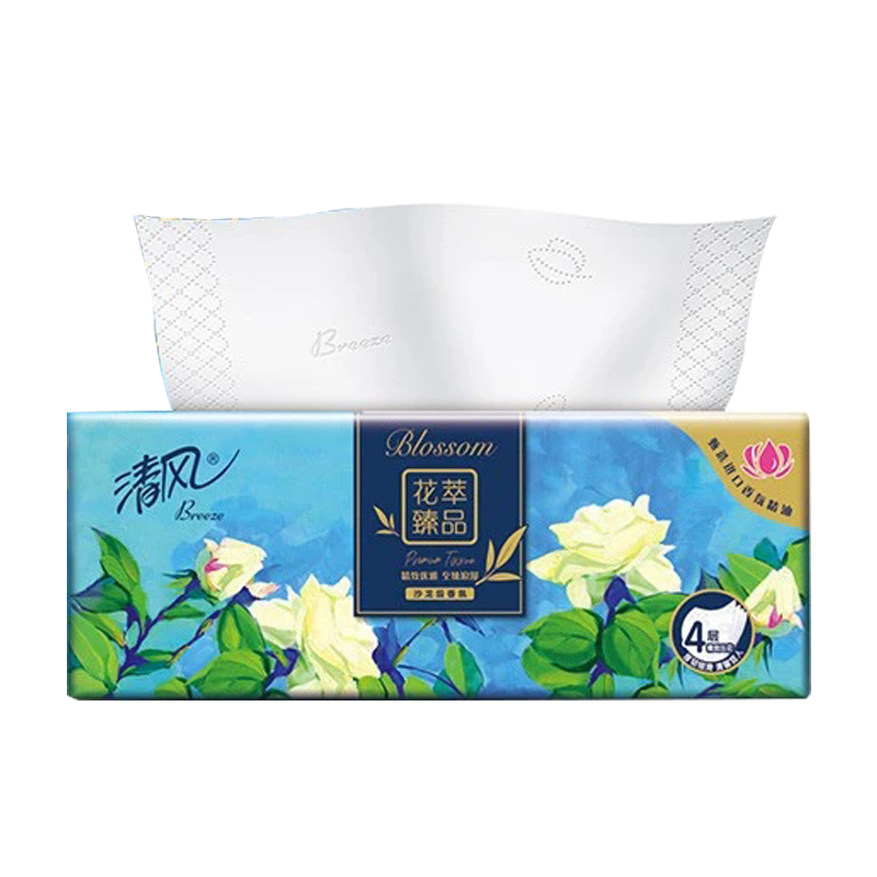 清风花萃抽纸家用柔软压花80抽*4包-MZ