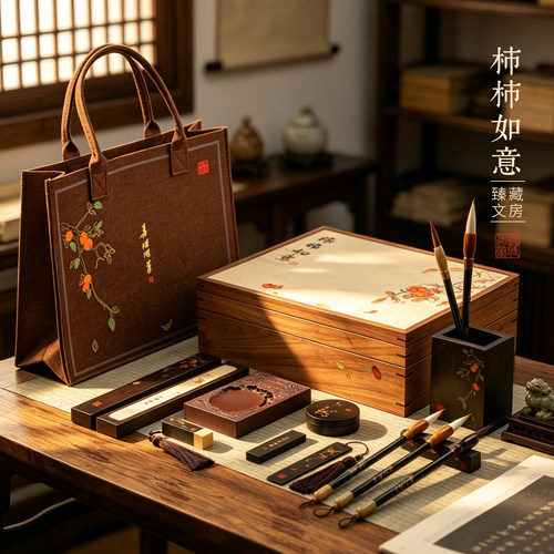 善琏湖笔柿柿如意文房四宝套装