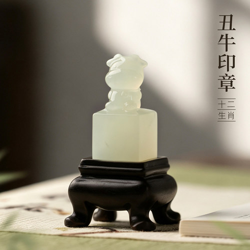 善琏湖笔岫玉十二生肖丑牛印章