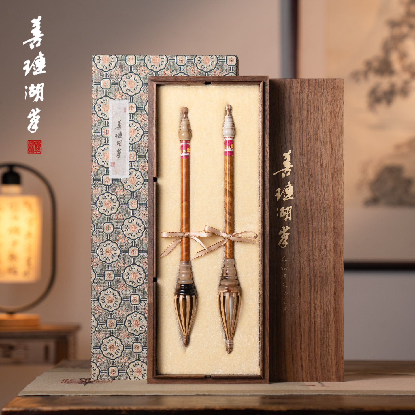 善琏湖笔 金丝缀锦 金丝楠木毛笔礼盒高档书法专用精品套装送礼文房四宝兼毫狼毫羊毫国画专业级湖笔