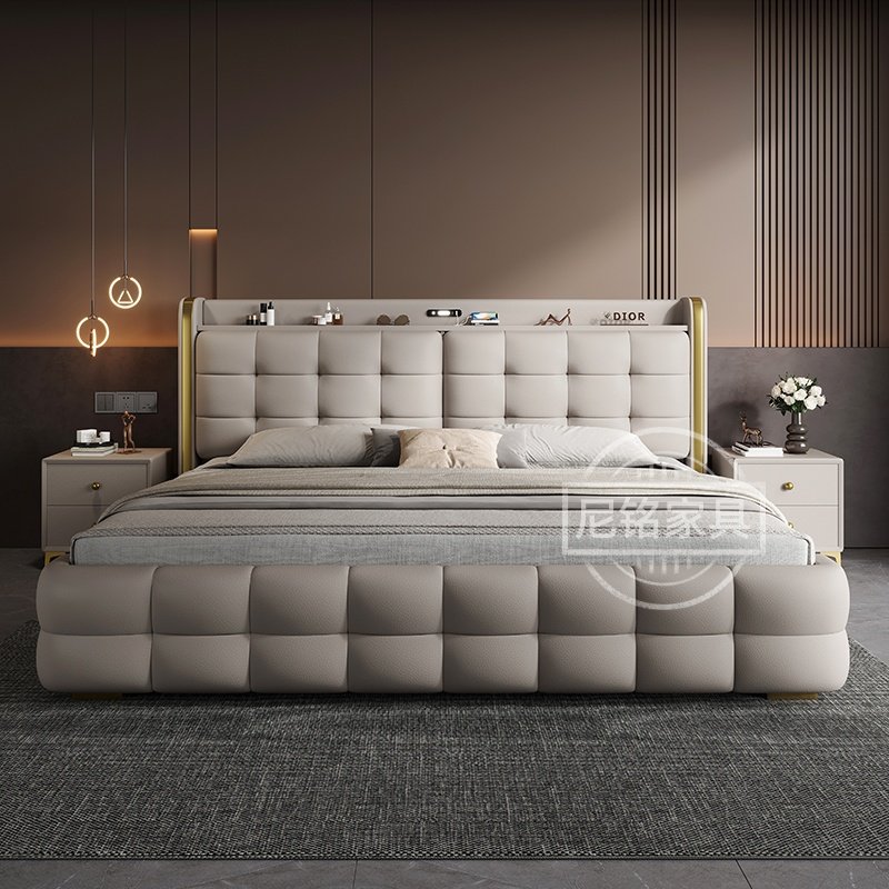 意式轻奢多功能真皮2.2米大床现代简约高端主卧1.5x1.8米双人婚床