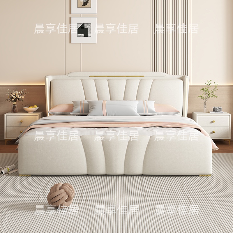 奶油风现代简约布艺床麂皮绒豪华柔软1.5x1.8米床主卧2.2米双人床