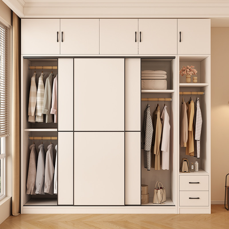 衣柜家用卧室实木推拉门柜子出租房收纳储物柜小户型简易儿童衣橱