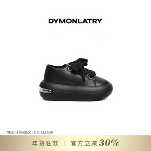 DYMONLATRY 2025新款牛皮极简厚底系带面包鞋女厚底大圆头松糕鞋
