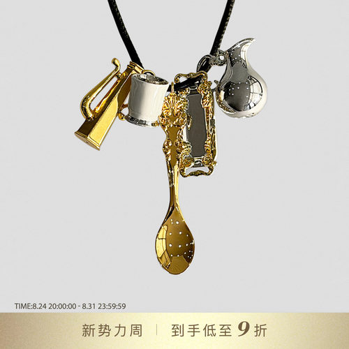 DYMONLATRY金银色吊坠皮绳项链