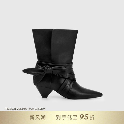 DYMONLATRY皮条绑带高跟尖头靴