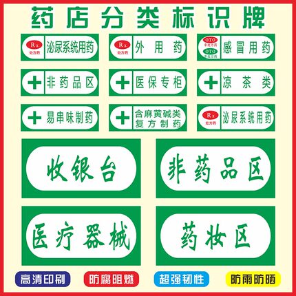 大药房药品分类保健食品类药房药品保健品不能替代药品拆零专柜标签标贴医院药房柜台PVC板墙贴标识牌定制做