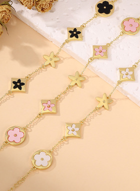 欧美热卖几何拼接五叶花手链女新款个性气质五叶草五叶花手饰