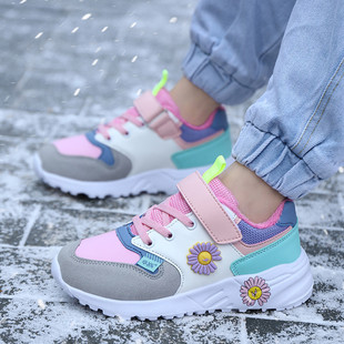 女童鞋子秋冬款小雏菊女孩中大童运动鞋加绒保暖公主棉鞋皮面冬天