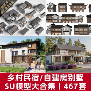 农村自建房别墅住宅乡镇改造美丽乡村民宿民房建筑景观SU模型素材