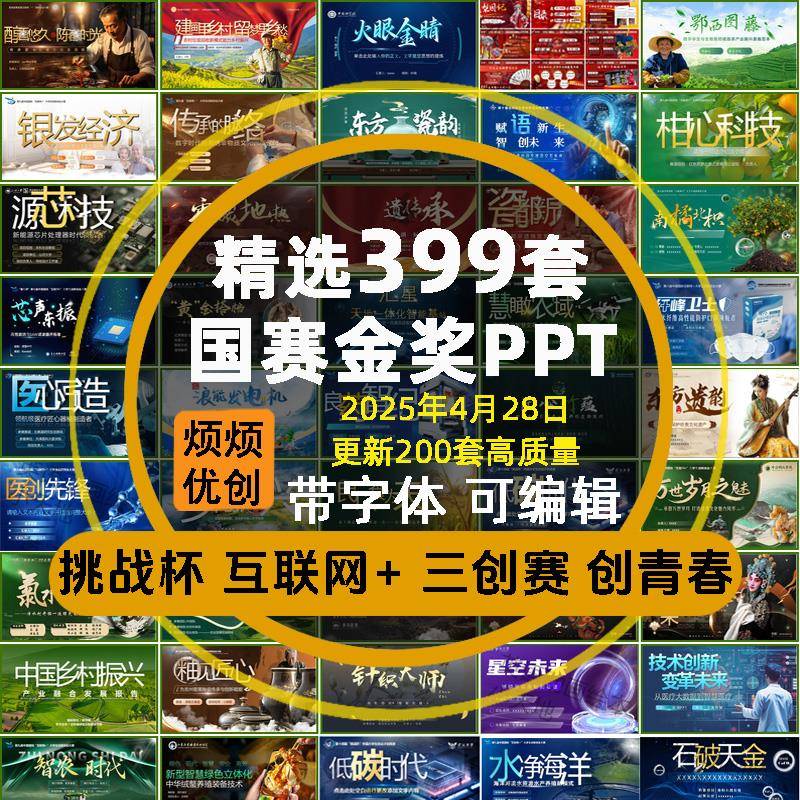 挑战杯互联网加国赛金奖PPT模板大学三创赛创新创业大创青春大赛