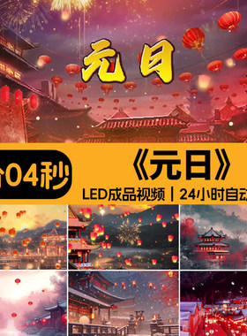 元日 喜庆灯笼喜庆朗诵配乐伴奏带字幕舞台大屏幕LED背景视频素材