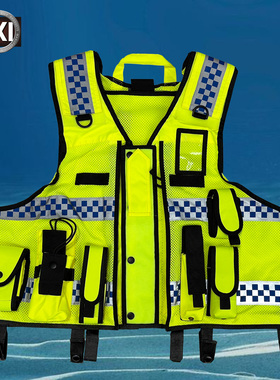 ESKI爱斯安全防护马甲反光八件套多口袋荧光防护服多功能战术背心