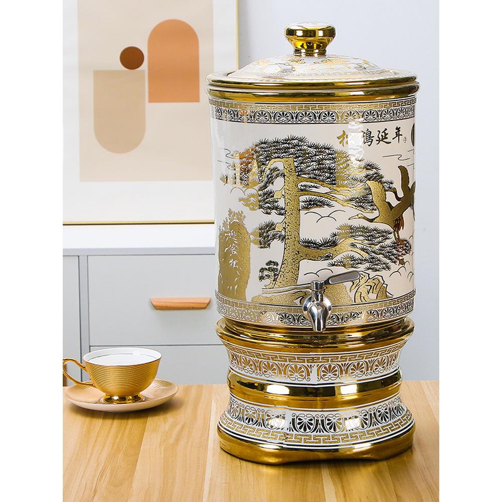 陶瓷镀金冷水壶储水罐蓄水缸净水桶 饮水机净水缸陶瓷过滤器