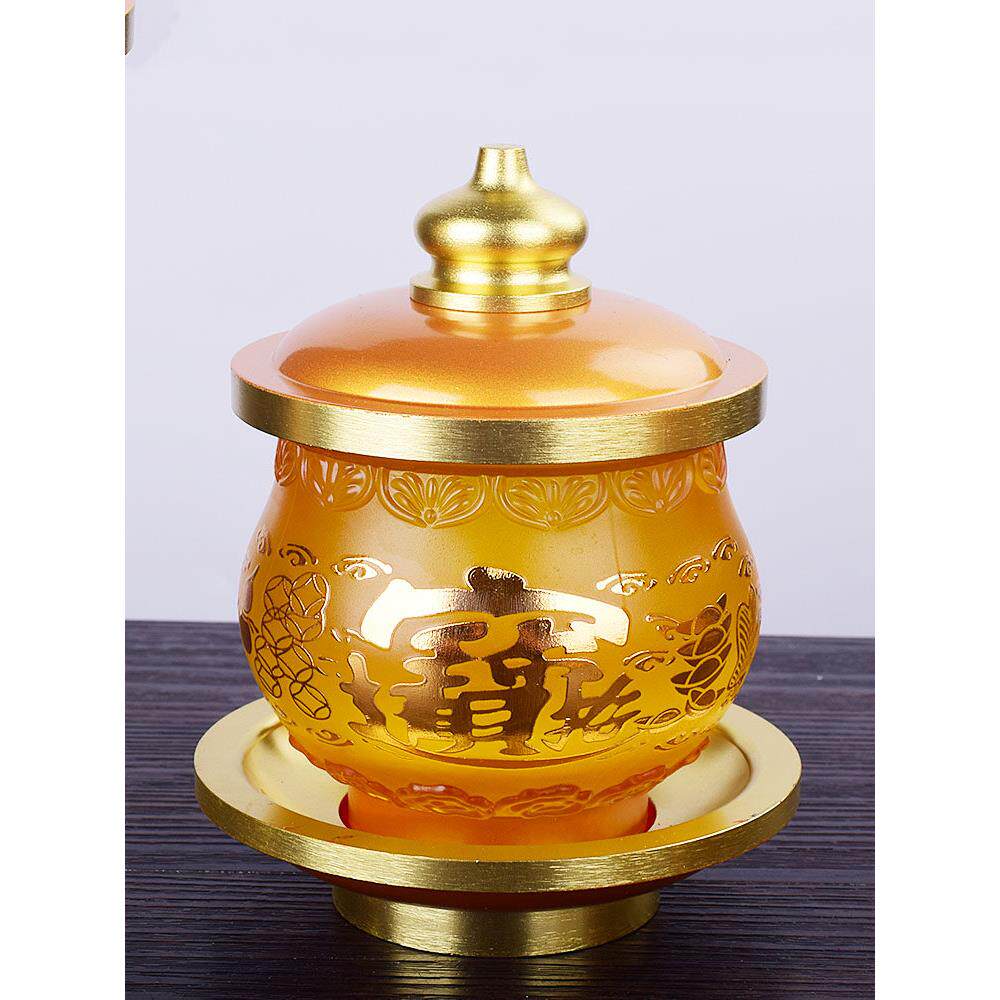 佛圣水杯套装、佛经、三套财神贡品、引财宝、莲花供台、彷玻璃摆