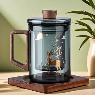 茶杯玻璃泡茶杯个人专用杯子男办公室女士水杯分离茶水高档玻璃杯