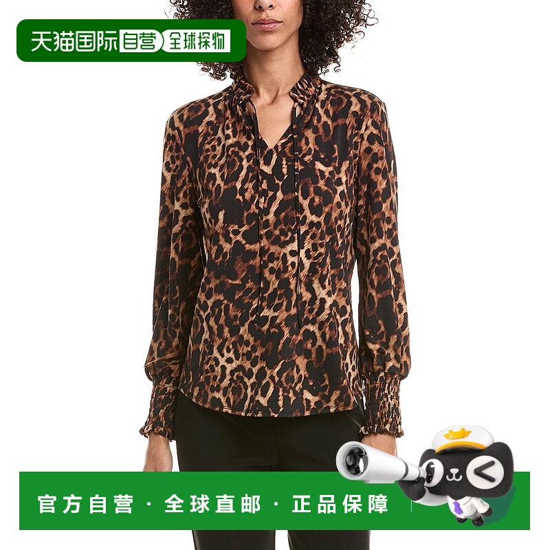 自营Anne Klein Smocked Cuff Blouse - brown 美国奥莱直发