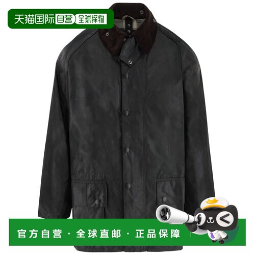 自营barbour深绿色蜡棉天鹅绒领大衣-黑色 美国奥莱直发