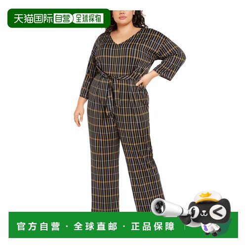 自营NY Collection Women's Plus Jumpsuit Tie Front V Neck Bla