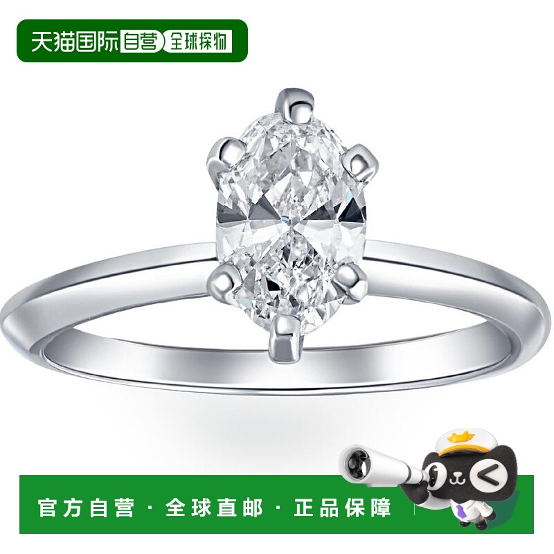 自营 pompeii3认证铂金 1 克拉椭圆形切割天然钻石单石订婚戒指 G