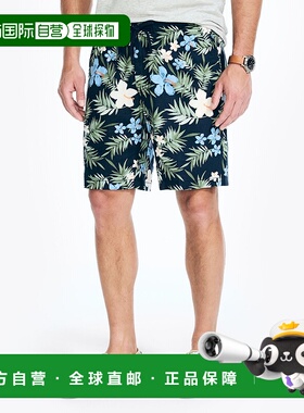 自营 Nautica 男式 8.5 英寸印花 Cabana 短裤 - 海军蓝 美国奥莱