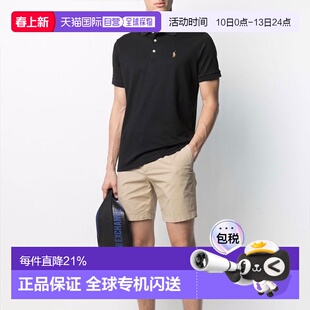 香港直邮Ralph Lauren/拉夫劳伦 纯色平纹针织短袖Polo衫男款黑色