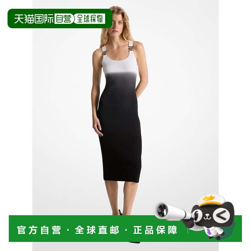 自营michael korsOmbr� 罗纹弹力粘胶连衣裙-黑色 美国奥莱直发