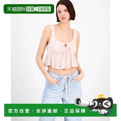 自营Hippie Rose Peplum Top女士粉红色玫瑰花卉方领作物派对PALL