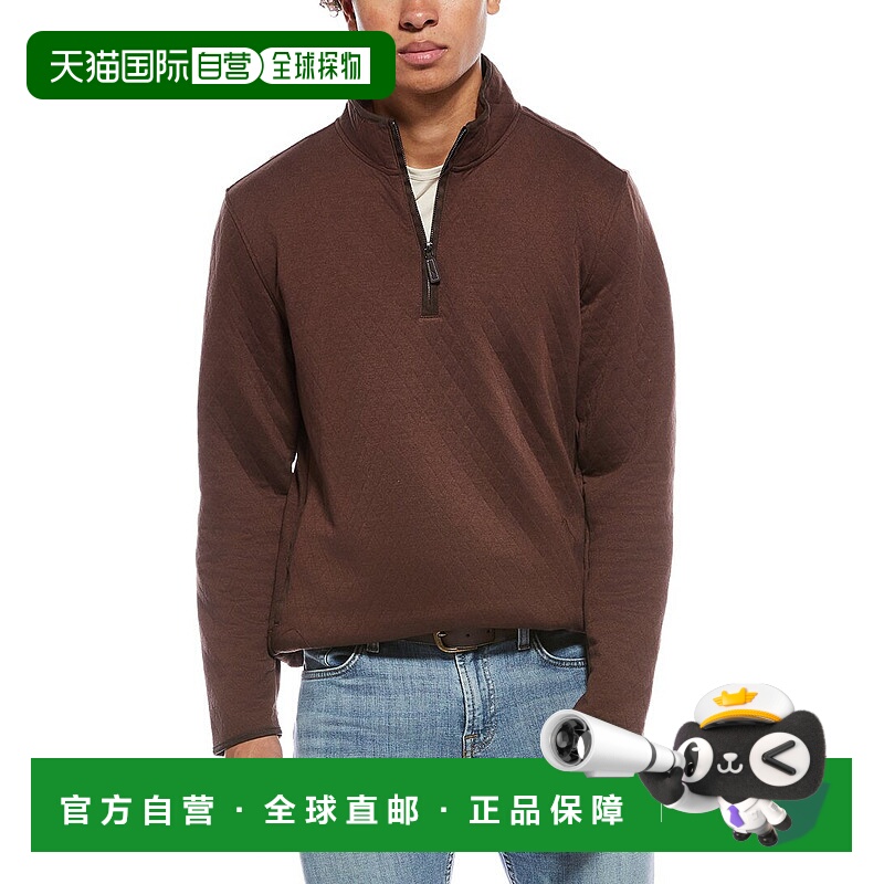 自营TailorByrd Quilted Suede-Trim 1/4-Zip Pullover - brown