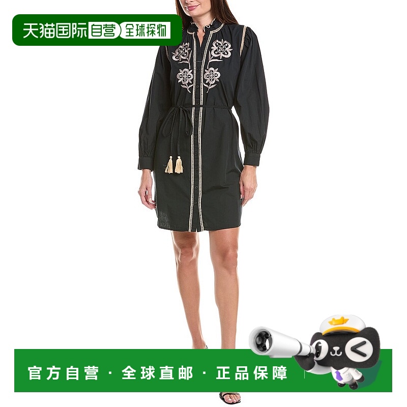 自营Julia Jordan刺绣衬衫连衣裙-黑色 美国奥莱直发