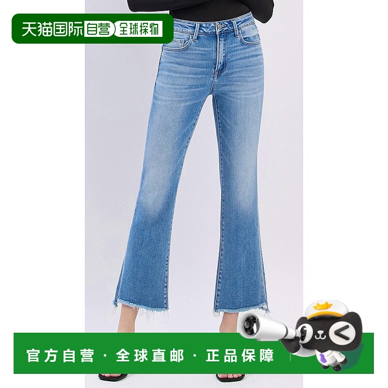 自营flying monkeyHigh Rise Slant Raw Hem Crop Flare Jeans In