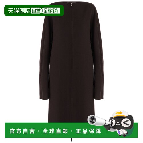 自营carven深棕色圆领前拉链羊毛日间连衣裙-黑色 美国奥莱直发