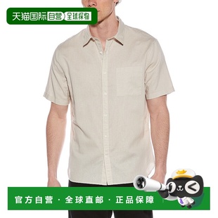 Vince 短袖 亚麻混纺纽扣衬衫 美国奥莱直发男装 棕色 自营