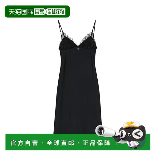 自营coperni黑色蕾丝边饰v领金属迷你连衣裙-黑色 美国奥莱直发