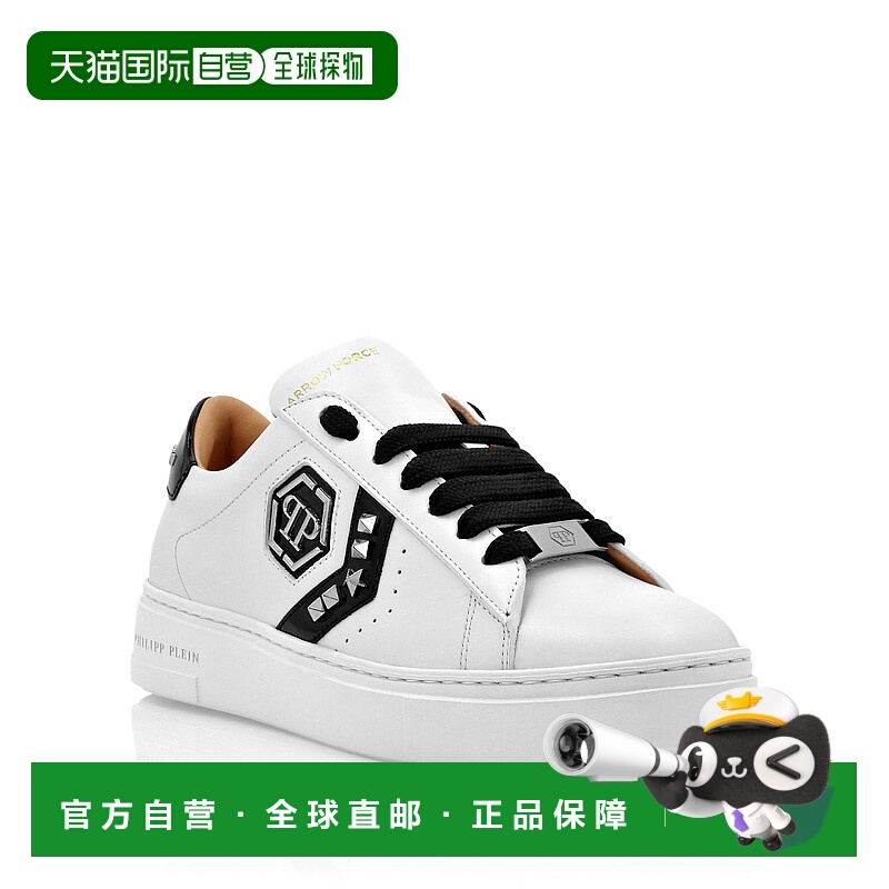 自营 philipp plein低帮皮革 Arrow Force 铆钉运动鞋 - 白色/黑