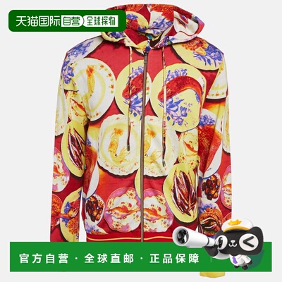 自营Etro Red Seafood Print Cotton Knit Zip-Up Hoodie - red