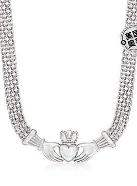 Ross-Simons 纯银 Bismark-Link Claddagh 项链 - 16 英寸 【美国