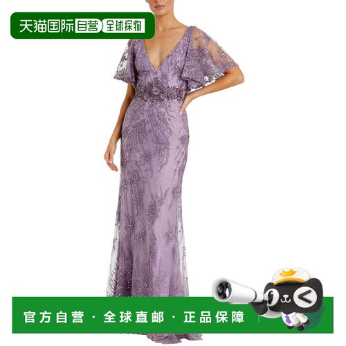 自营Mac Duggal Flutter Sleeve Gown - purple 美国奥莱直发长裙